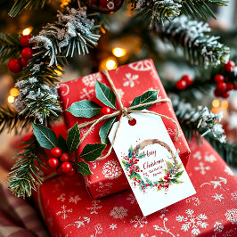 水の色ホリーリースパーソナライズされたクリスマス ギフトタグ