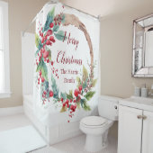 水の色ホリーリースパーソナライズされたクリスマス シャワーカーテン (インサイチュ)