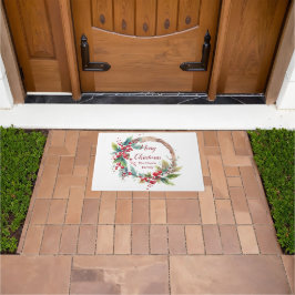 水の色ホリーリースパーソナライズされたクリスマス ドアマット