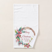 水の色ホリーリースパーソナライズされたクリスマス ハンドタオル (ハンドタオル)
