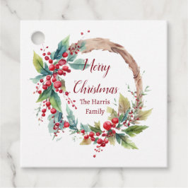 水の色ホリーリースパーソナライズされたクリスマス フェイバータグ