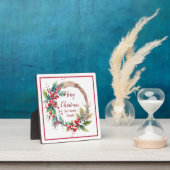 水の色ホリーリースパーソナライズされたクリスマス フォトプラーク (インサイチュ)