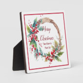 水の色ホリーリースパーソナライズされたクリスマス フォトプラーク (正面)