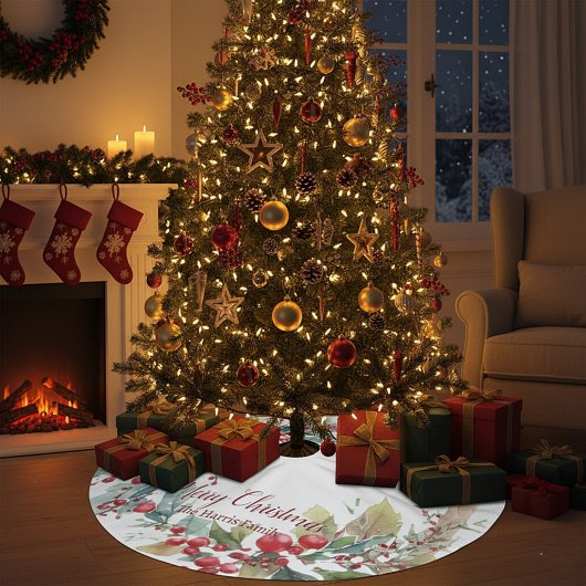 水の色ホリーリースパーソナライズされたクリスマス ブラッシュドポリエステルツリースカート