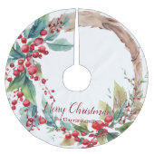 水の色ホリーリースパーソナライズされたクリスマス ブラッシュドポリエステルツリースカート (正面)