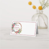 水の色ホリーリースパーソナライズされたクリスマス プレイスカード (正面)