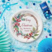 水の色ホリーリースパーソナライズされたクリスマス ペーパープレート (パーティー)