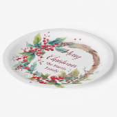 水の色ホリーリースパーソナライズされたクリスマス ペーパープレート (アングル)
