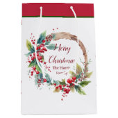 水の色ホリーリースパーソナライズされたクリスマス ミディアムペーパーバッグ (正面)