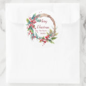 水の色ホリーリースパーソナライズされたクリスマス ラウンドシール (バッグ)