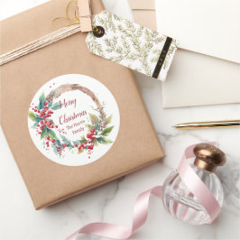 水の色ホリーリースパーソナライズされたクリスマス ラウンドシール