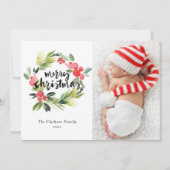 水の色ホリーリースメリークリスマスフォト シーズンカード (正面)