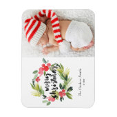 水の色ホリーリースメリークリスマスフォト マグネット (縦)