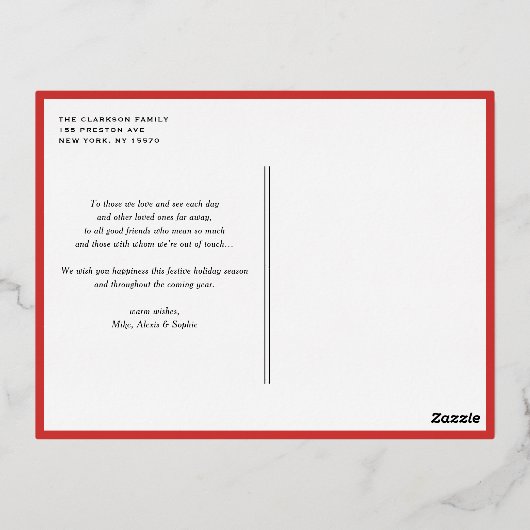 水の色ホリーリースメリークリスマスフォト 箔シーズンポストカード (裏面)