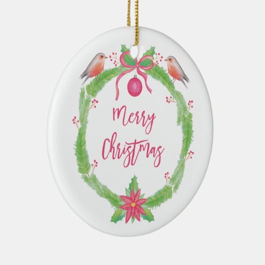 水の色ホリーリース"メリークリスマス" セラミックオーナメント (右)