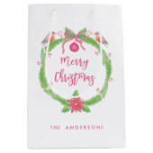 水の色ホリーリース"メリークリスマス" ミディアムペーパーバッグ (正面)