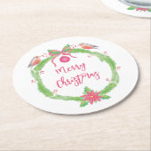 水の色ホリーリース"メリークリスマス" ラウンドペーパーコースター (アングル)