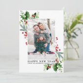 水の色ホリー冬の緑の写真新年 シーズンカード (スタンド正面)