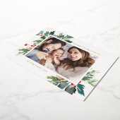 水の色ホリー植物性クリスマスフォト 箔シーズンカード (回転した状態)