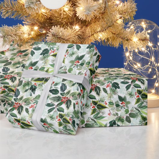 水の色ホリー緑のパターンクリスマス ラッピングペーパー (クリスマス)