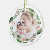 水の色ホリー緑のリースクリスマスフォト セラミックオーナメント (左)