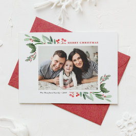 水の色ホリー緑の写真メリークリスマス シーズンカード