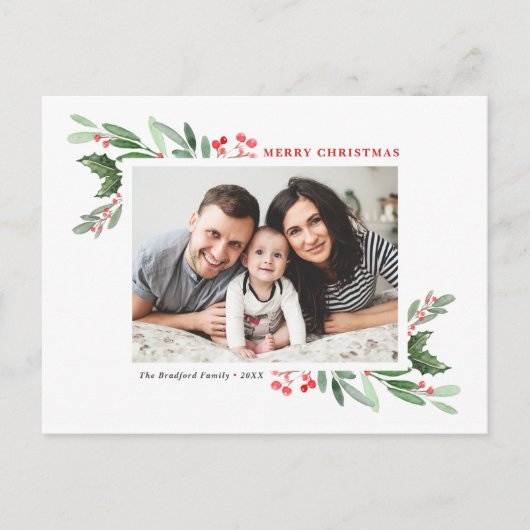 水の色ホリー緑の写真メリークリスマス シーズンポストカード (正面)