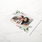 水の色ホリー緑の写真メリークリスマス 箔シーズンカード (回転した状態)