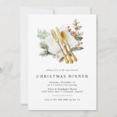 水の色ホリー緑素朴のクリスマスディナー 招待状 (正面)
