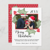 水の色ホリー葉スクリスマス写真 シーズンカード (正面/裏面)
