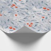 水の色ホリー葉ズメリークリスマス ラッピングペーパー (角)