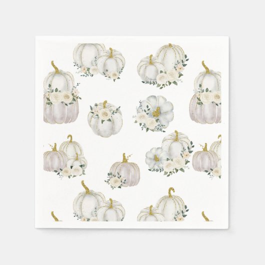 水の色ホワイトカボチャバラベビーシャワー スタンダードカクテルナプキン (正面)