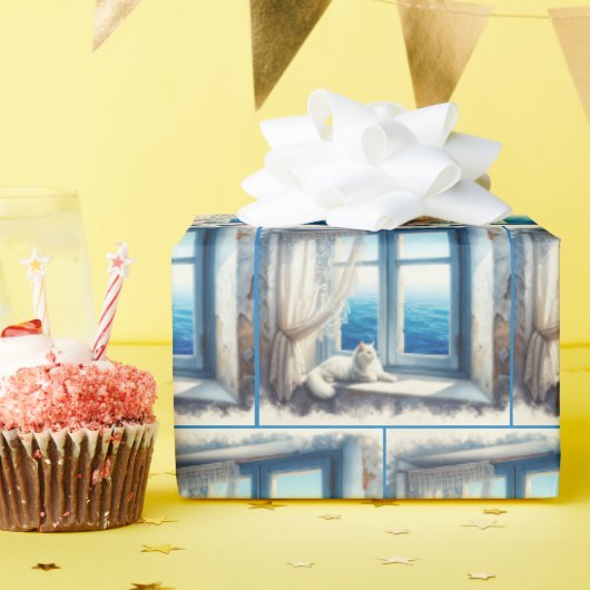 水の色ホワイトビュー海 ラッピングペーパー (誕生日パーティー)