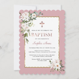 水の色ホワイトリリーバラ金ゴールドガールバプテスマ 招待状