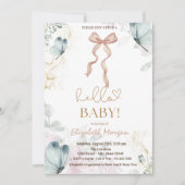 水の色ボウブルーバタフライドット赤ちゃんシャワー 招待状 (正面)