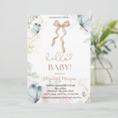 水の色ボウブルーバタフライドット赤ちゃんシャワー 招待状 (スタンド正面)