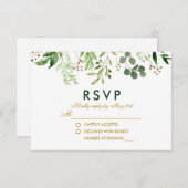 水の色ボタニカルグリーン金ゴールドRSVP 結婚's 出欠カード (正面/裏面)