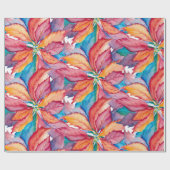 水の色ボタニッ色彩の鮮やかクのポインセチアのクリスマス ラッピングペーパー (フラット)