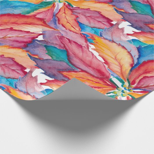 水の色ボタニッ色彩の鮮やかクのポインセチアのクリスマス ラッピングペーパー (角)