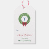 水の色ボックウッドリースレッドボウメリークリスマス ギフトタグ (正面)