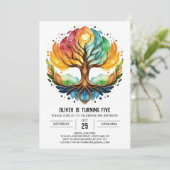 水の色ボヘミアンツリーオブライフ誕生日 招待状 (スタンド正面)