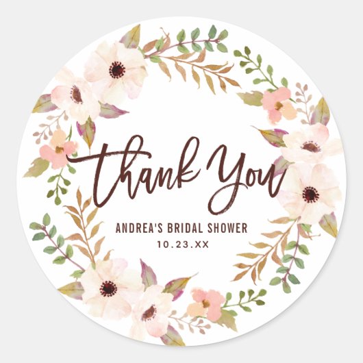 水の色ボヘミアンフローラリースありがとう ラウンドシール (正面)