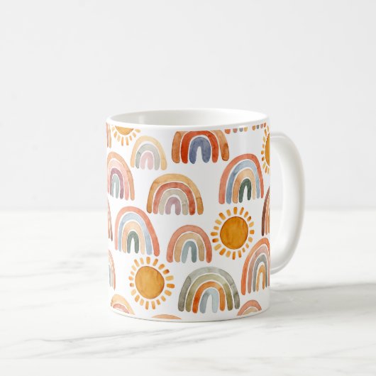 水の色ボホお洒落レインボーとサンキッズ コーヒーマグカップ (正面右)
