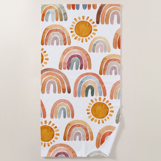 水の色ボホお洒落レインボーとサンキッズ ビーチタオル (正面)