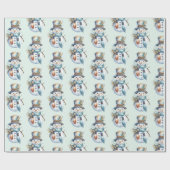 水の色ボホお洒落雪だるまクリスマス ラッピングペーパー (フラット)