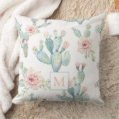 水の色ボホエレガントサボパターンのモノグラム クッション (ブランケット)