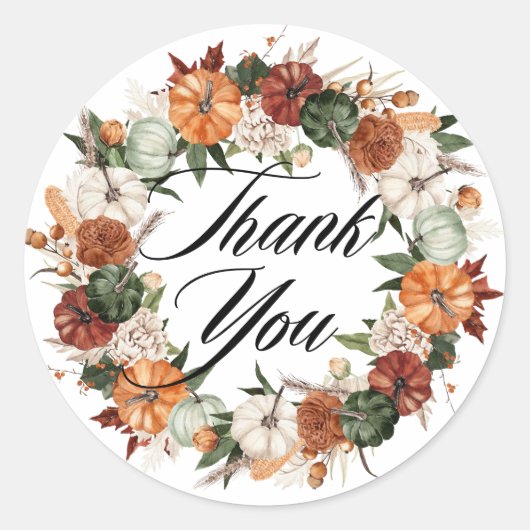 水の色ボホカボチャリース秋サンキュー ラウンドシール (正面)