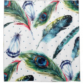 水の色ボホカラフル羽イラストレーション シャワーカーテン (正面)