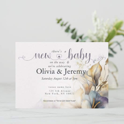 水の色ボホカラリリーフローラ赤ちゃんシャワー 招待状 (スタンド正面)