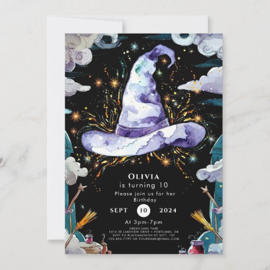 水の色ボホキッズウィザード誕生日 招待状 (正面)